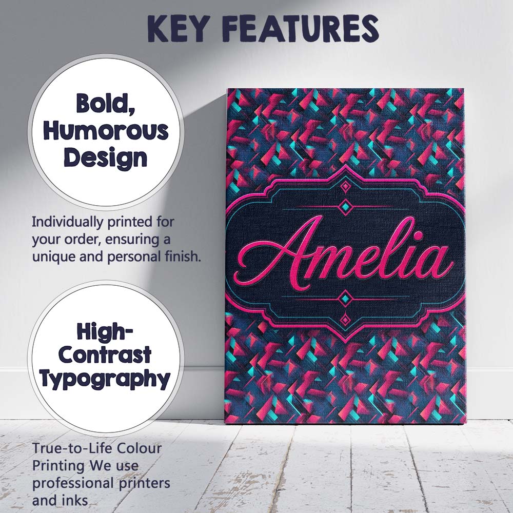 Personalised Name Abstract Neon Polygon Custom  Modern Room Accent Elegant Feature Canvas Wall Art Print Decor Picture Ready to Hang