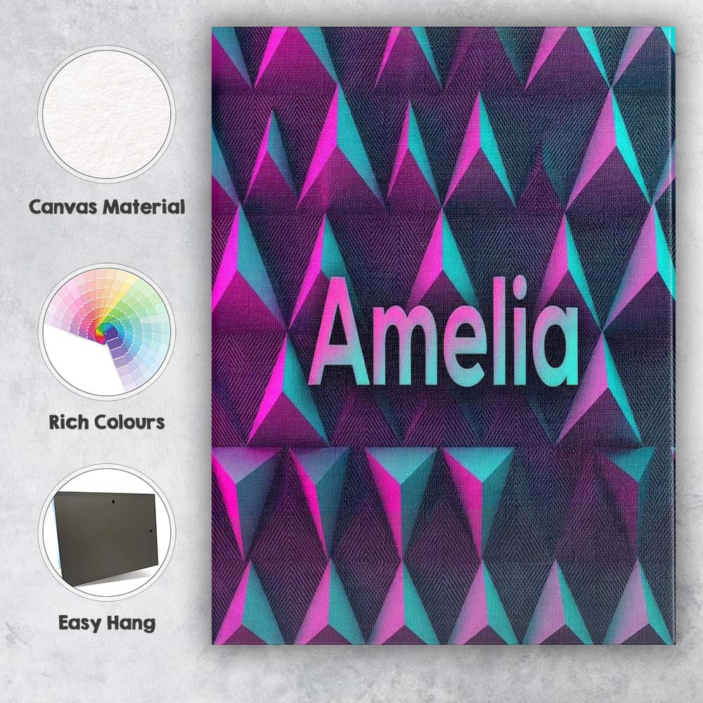 Personalised Name Vibrant Neon Triangular Custom  Unique Gift Idea Elegant Feature Canvas Wall Art Print Decor Picture Ready to Hang