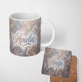 Personalized Custom Name Soft Pastel Marble Swirl Abstract Seamless Pattern Elegant Fluid 11oz Ceramic Coffee Tea Mug White Large Handle
