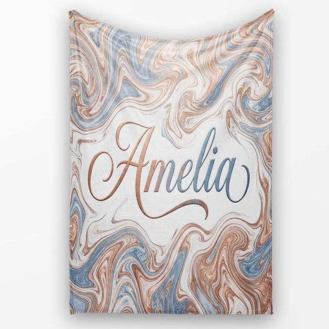 Soft Pastel Marble Swirl Abstract Seamless Pattern Elegant Fluid  Personalised Custom Name Super Soft Fleece Blanket Bed Sofa Throw