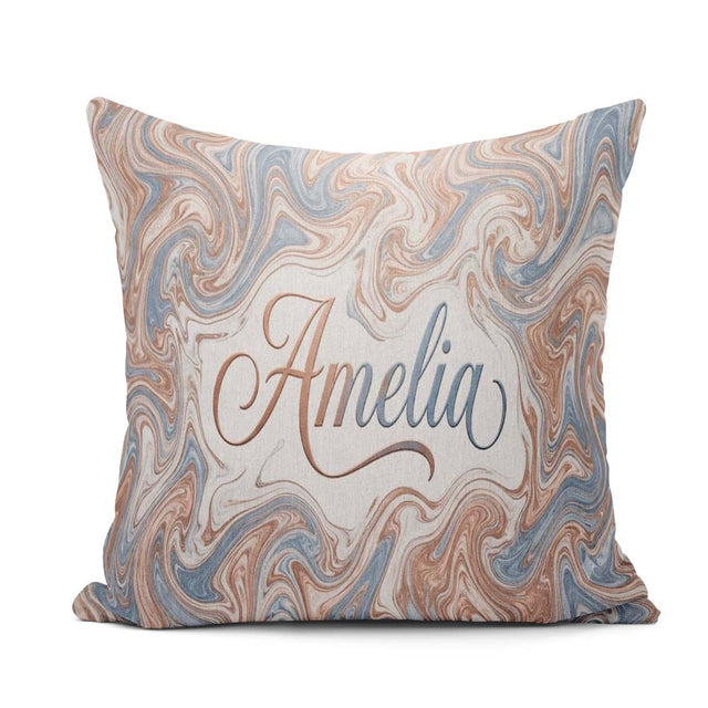Custom Name Soft Pastel Marble Abstract Seamless Pattern Elegant Square Filled Cushion Throw Pillow Sofa Bed Home Decor Zip Washable UK Made