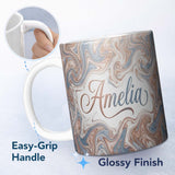 Personalized Custom Name Soft Pastel Marble Swirl Abstract Seamless Pattern Elegant Fluid 11oz Ceramic Coffee Tea Mug White Large Handle