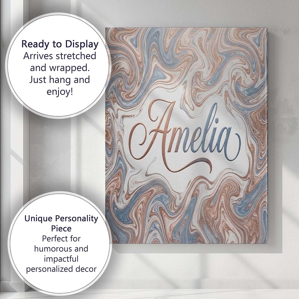 Personalised Name Soft Pastel Marble Swirl Custom  Unique Gift Idea Elegant Feature Canvas Wall Art Print Decor Picture Ready to Hang
