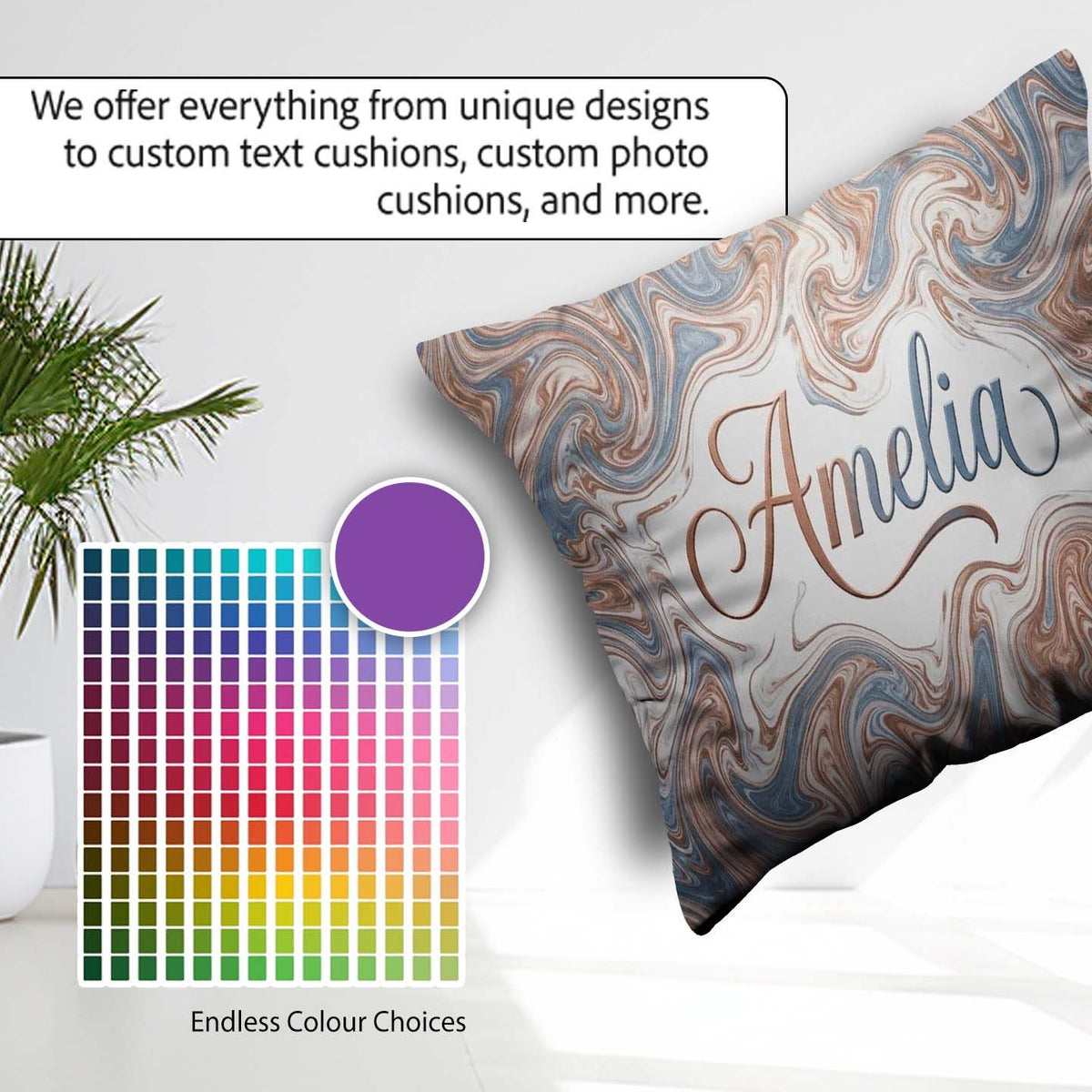 Custom Name Soft Pastel Marble Abstract Seamless Pattern Elegant Square Filled Cushion Throw Pillow Sofa Bed Home Decor Zip Washable UK Made