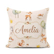 Custom Name Woodland Deer Fox Mushroom Seamless Pattern on Beige Square Filled Cushion Throw Pillow Sofa Bed Home Decor Zip Washable UK Made