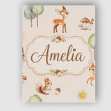 Personalised Name Cute Woodland Deer Fox Custom  Unique Gift Idea Elegant Feature Canvas Wall Art Print Decor Picture Ready to Hang