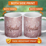 Personalized Custom Name Blush Pink Marble Flow Abstract Seamless Pattern Luxury Fluid 11oz Ceramic Coffee Tea Mug White Large Handle