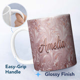 Personalized Custom Name Blush Pink Marble Flow Abstract Seamless Pattern Luxury Fluid 11oz Ceramic Coffee Tea Mug White Large Handle