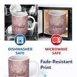 Personalized Custom Name Blush Pink Marble Flow Abstract Seamless Pattern Luxury Fluid 11oz Ceramic Coffee Tea Mug White Large Handle