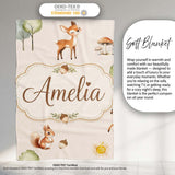 Cute Woodland Deer Fox Mushroom Seamless Pattern on Soft Beige  Personalised Custom Name Super Soft Fleece Blanket Bed Sofa Throw