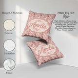 Custom Name Delicate Rose Marble Swirl Seamless Pattern Soft Art Square Filled Cushion Throw Pillow Sofa Bed Home Decor Zip Washable UK Made