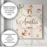 Personalised Name Cute Woodland Deer Fox Custom  Unique Gift Idea Elegant Feature Canvas Wall Art Print Decor Picture Ready to Hang
