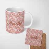 Personalized Custom Name Glossy Peach Marble Flow Seamless Pattern Metallic Fluid Abstract 11oz Ceramic Coffee Tea Mug White Large Handle