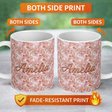 Personalized Custom Name Glossy Peach Marble Flow Seamless Pattern Metallic Fluid Abstract 11oz Ceramic Coffee Tea Mug White Large Handle