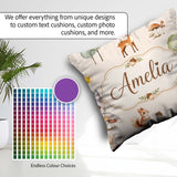 Custom Name Woodland Deer Fox Mushroom Seamless Pattern on Beige Square Filled Cushion Throw Pillow Sofa Bed Home Decor Zip Washable UK Made