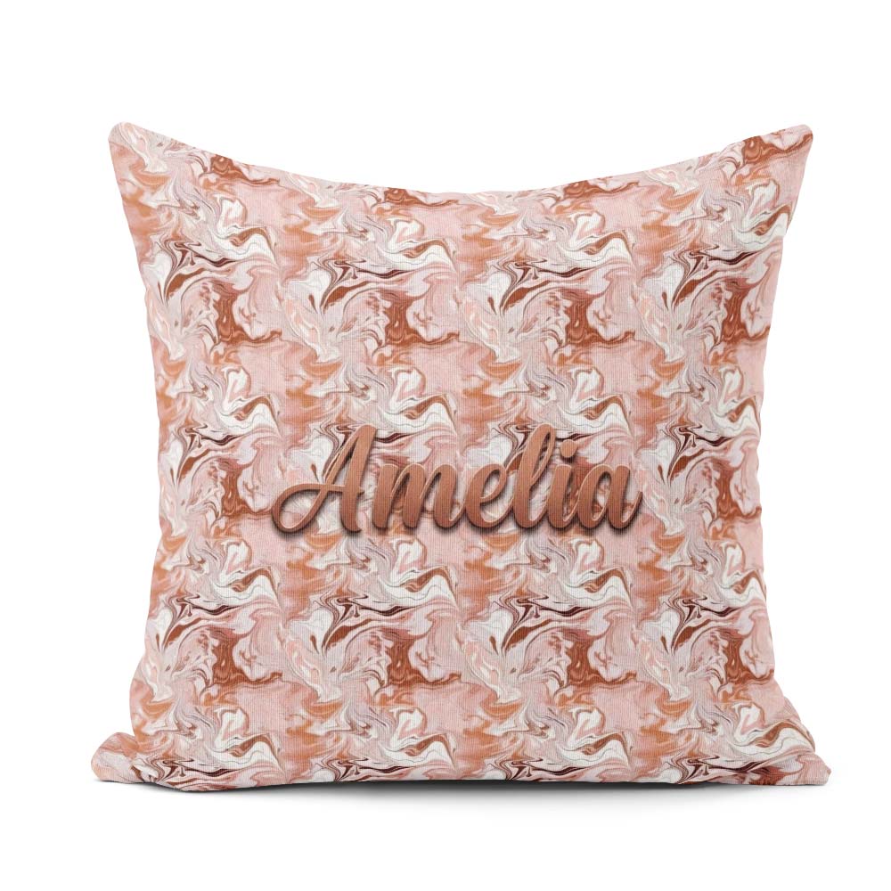 Custom Name Warm Terracotta Marble Swirl Seamless Pattern Earthy Square Filled Cushion Throw Pillow Sofa Bed Home Decor Zip Washable UK Made