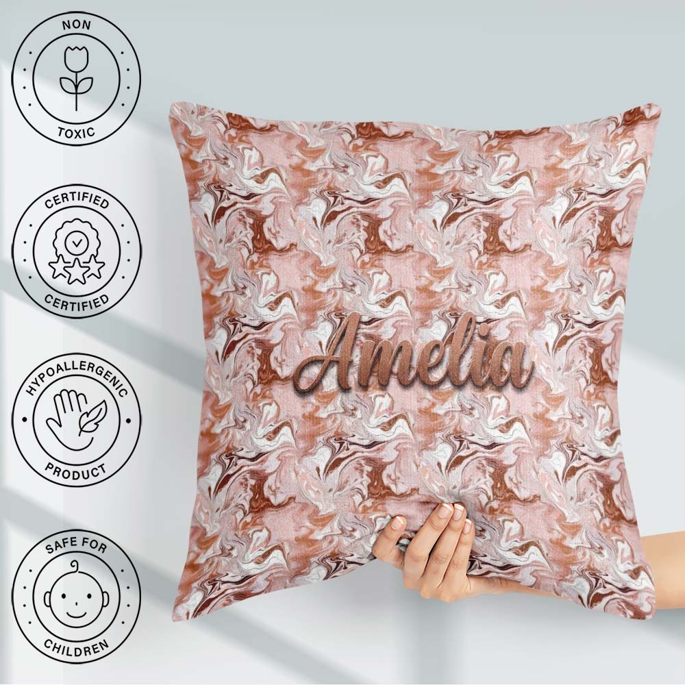 Custom Name Warm Terracotta Marble Swirl Seamless Pattern Earthy Square Filled Cushion Throw Pillow Sofa Bed Home Decor Zip Washable UK Made