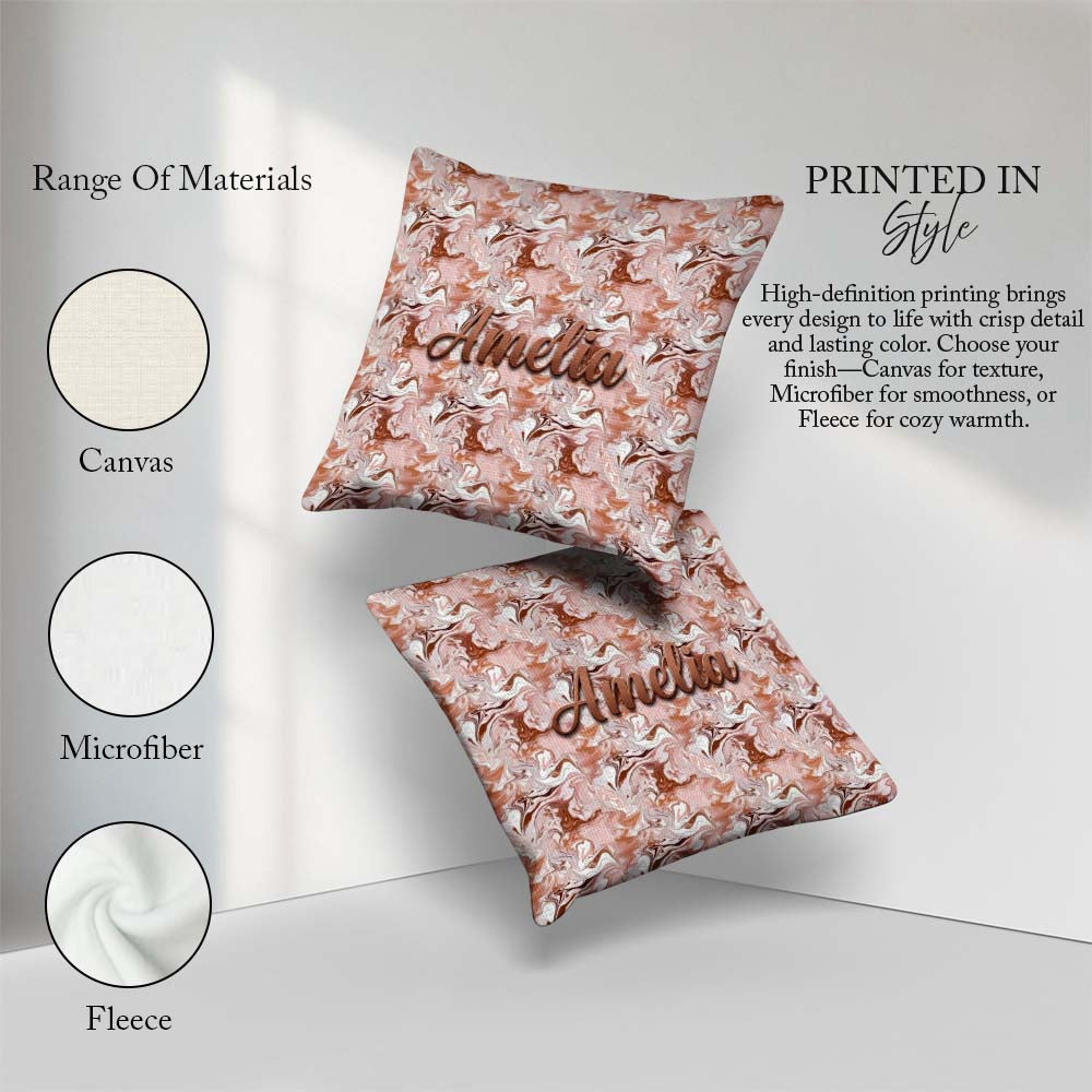 Custom Name Warm Terracotta Marble Swirl Seamless Pattern Earthy Square Filled Cushion Throw Pillow Sofa Bed Home Decor Zip Washable UK Made