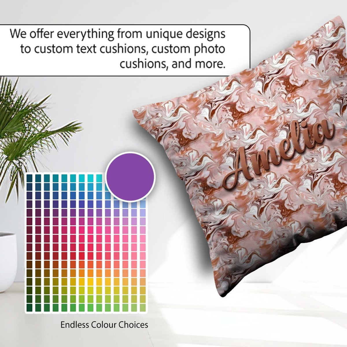Custom Name Warm Terracotta Marble Swirl Seamless Pattern Earthy Square Filled Cushion Throw Pillow Sofa Bed Home Decor Zip Washable UK Made