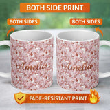 Personalized Custom Name Muted Pink Marble Flow Abstract Seamless Pattern Soft Fluid Texture 11oz Ceramic Coffee Tea Mug White Large Handle