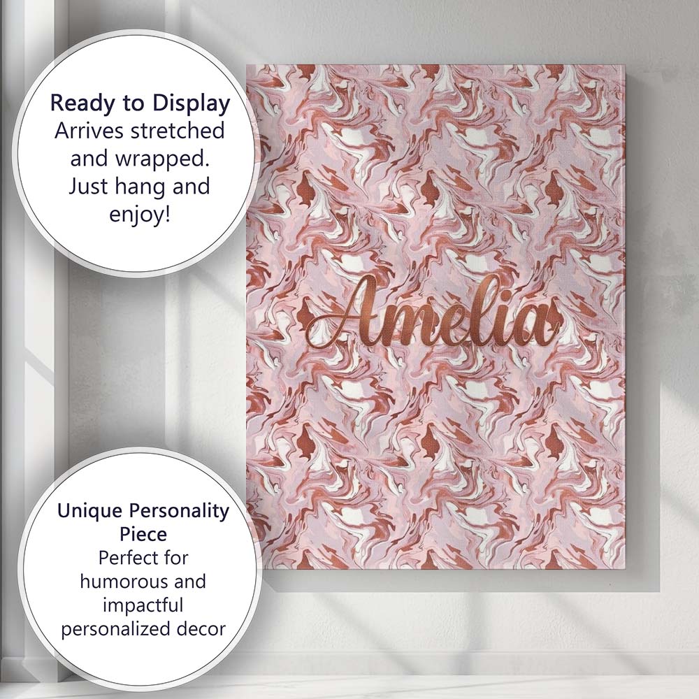 Personalised Name Muted Pink Marble Flow Custom  Unique Gift Idea Elegant Feature Canvas Wall Art Print Decor Picture Ready to Hang