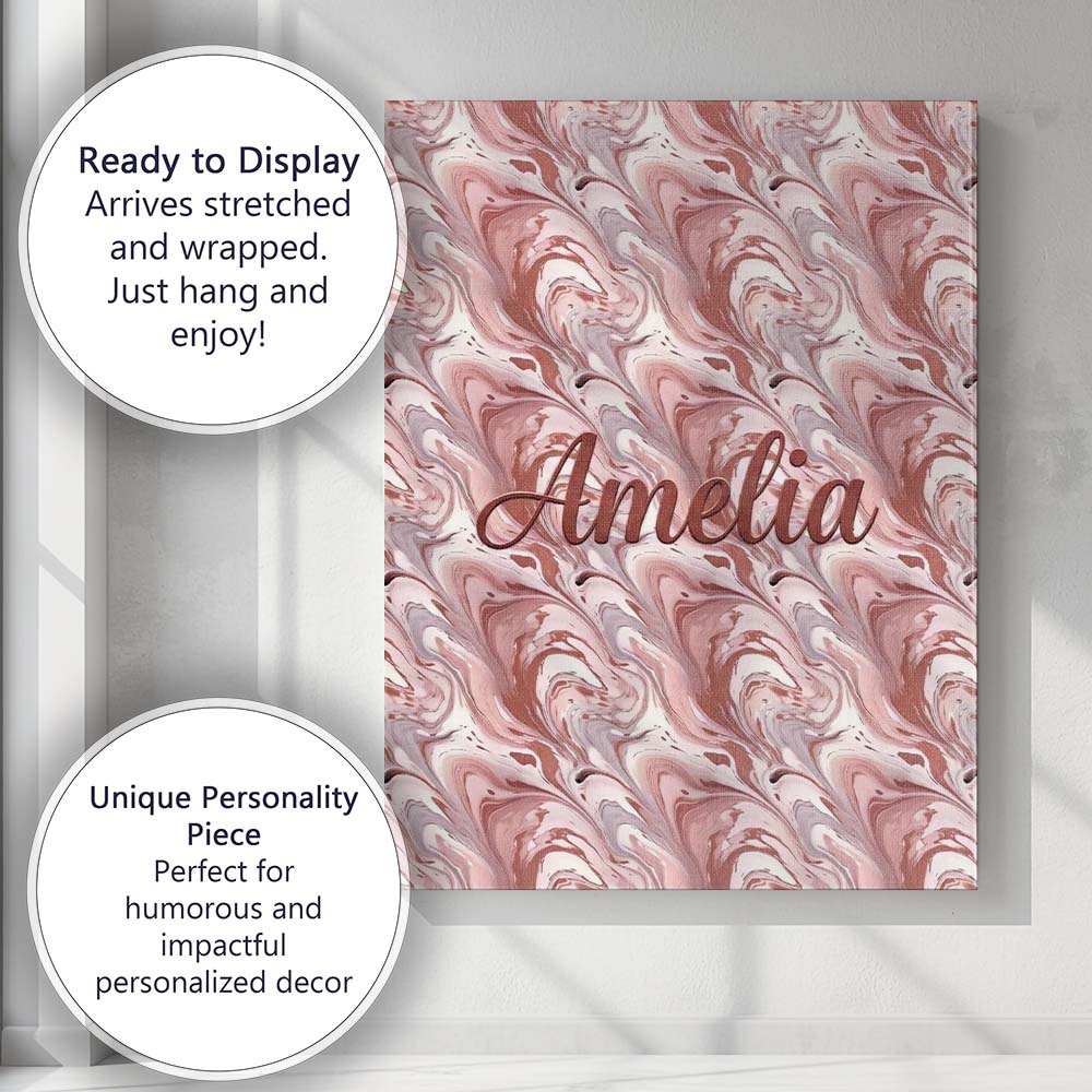 Personalised Name Elegant Blush Marble Custom  Unique Gift Idea Modern Room Accent Canvas Wall Art Print Decor Picture Ready to Hang