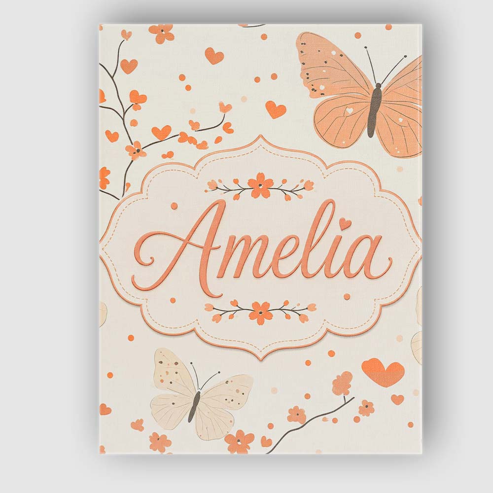Personalised Name Delicate Butterfly Floral Custom  Bespoke Interior Contemporary Canvas Wall Art Print Decor Picture Ready to Hang