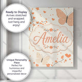Personalised Name Delicate Butterfly Floral Custom  Bespoke Interior Contemporary Canvas Wall Art Print Decor Picture Ready to Hang