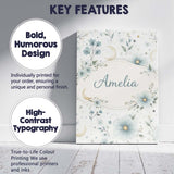 Personalised Name Blue Floral Moon Seamless Pattern Beautiful Coffee Custom  Home Canvas Wall Art Print Decor Picture Ready to Hang