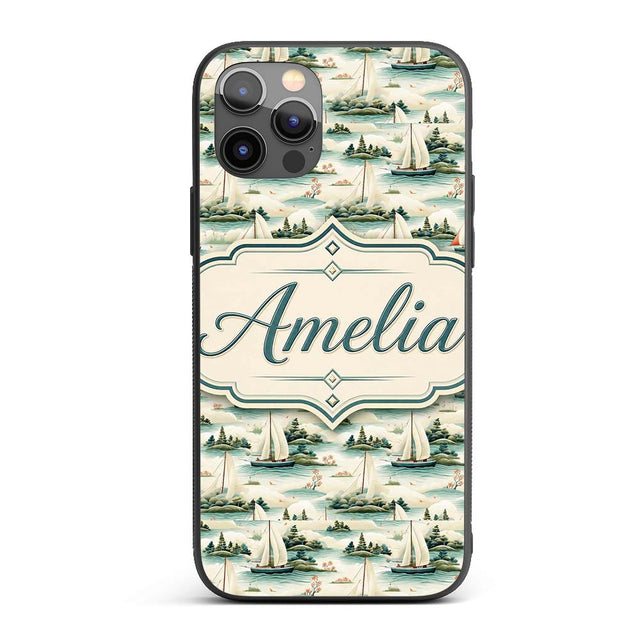 Vintage Sailing Boats Coastal Landscape Seamless Custom Name Protective Phone Case Mobile Cover Durable Everyday Smartphone Shock Resistant