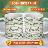 Personalized Custom Name Vintage Sailing Boats Coastal Landscape Seamless Pattern Soft 11oz Ceramic Coffee Tea Mug White Large Handle