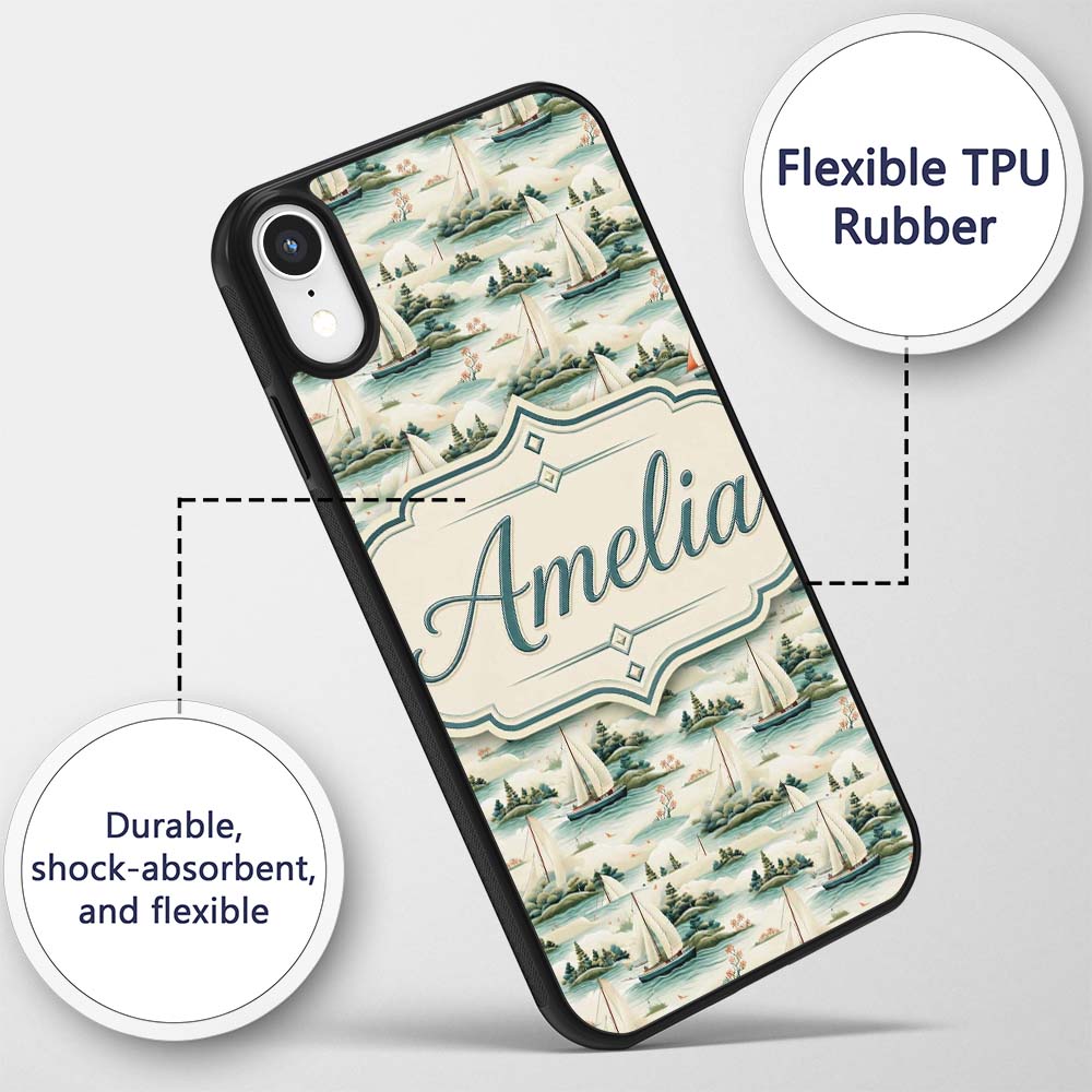 Vintage Sailing Boats Coastal Landscape Seamless Custom Name Protective Phone Case Mobile Cover Durable Everyday Smartphone Shock Resistant