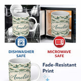 Personalized Custom Name Vintage Sailing Boats Coastal Landscape Seamless Pattern Soft 11oz Ceramic Coffee Tea Mug White Large Handle