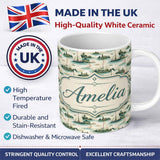 Personalized Custom Name Vintage Sailing Boats Coastal Landscape Seamless Pattern Soft 11oz Ceramic Coffee Tea Mug White Large Handle