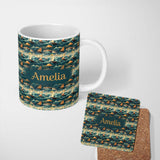 Personalized Custom Name Colorful Ocean Waves Sailboats Scenic Seamless Pattern Dramatic Sea 11oz Ceramic Coffee Tea Mug White Large Handle