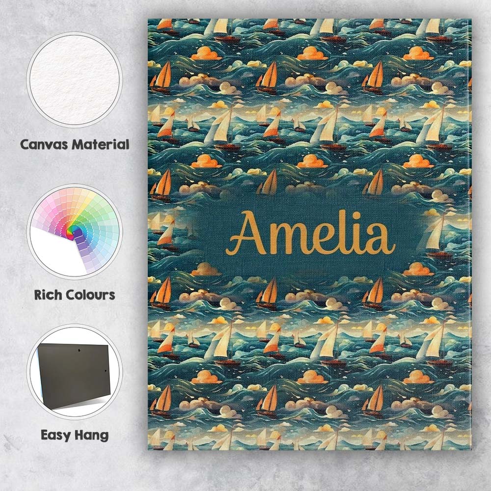 Personalised Name Colorful Ocean Waves Custom  Modern Room Accent Elegant Feature Canvas Wall Art Print Decor Picture Ready to Hang