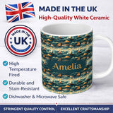 Personalized Custom Name Colorful Ocean Waves Sailboats Scenic Seamless Pattern Dramatic Sea 11oz Ceramic Coffee Tea Mug White Large Handle