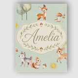 Personalised Name Cute Woodland Deer Fox Custom  Unique Gift Idea Elegant Feature Canvas Wall Art Print Decor Picture Ready to Hang