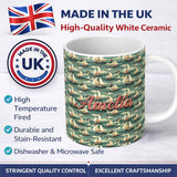 Personalized Custom Name Charming Sailboats Floral Sea Seamless Pattern Whimsical Coastal 11oz Ceramic Coffee Tea Mug White Large Handle