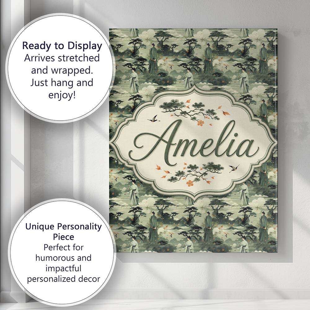 Personalised Name Traditional Asian Landscape Custom Unique Gift Idea Modern Room Accent Canvas Wall Art Print Decor Picture Ready to Hang