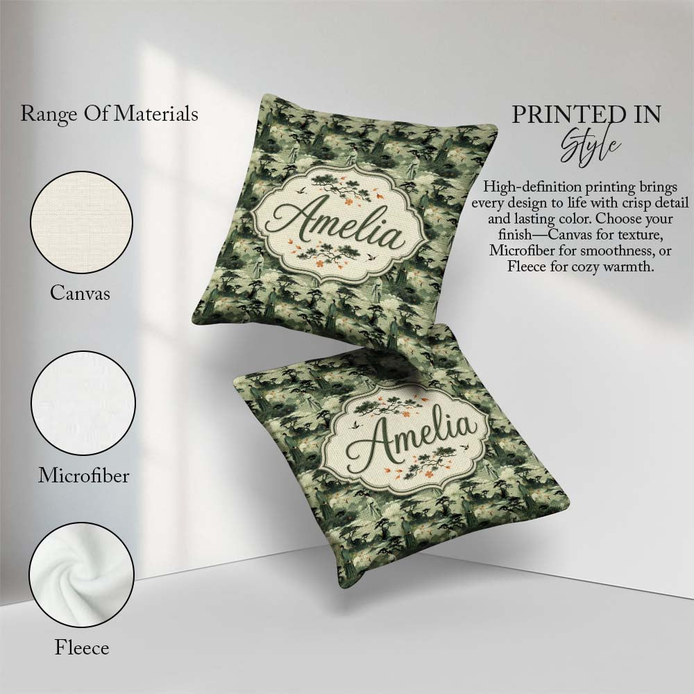 Custom Name Traditional Asian Landscape Figures Seamless Pattern Square Filled Cushion Throw Pillow Sofa Bed Home Decor Zip Washable UK Made