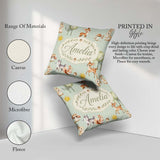 Custom Name Woodland Deer Fox Mushroom Seamless Pattern on Green Square Filled Cushion Throw Pillow Sofa Bed Home Decor Zip Washable UK Made