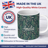 Personalized Custom Name Mystical Japanese Warrior Moonlight Floral Seamless Pattern Fantasy 11oz Ceramic Coffee Tea Mug White Large Handle