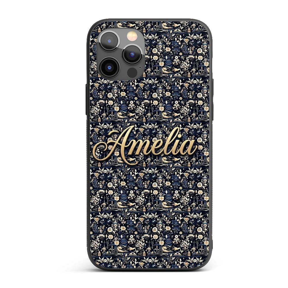 Elegant Midnight Floral Doll Garden Seamless Custom Name Protective Phone Case Mobile Cover Durable Everyday Smartphone Shock Resistant