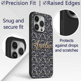Elegant Midnight Floral Doll Garden Seamless Custom Name Protective Phone Case Mobile Cover Durable Everyday Smartphone Shock Resistant