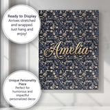 Personalised Name Elegant Midnight Floral Custom  Bespoke Decorative Contemporary Canvas Wall Art Print Decor Picture Ready to Hang