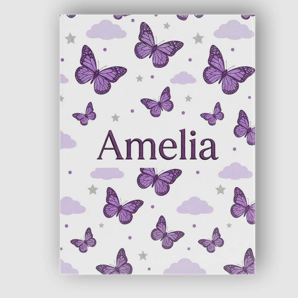 Personalised Name Purple Butterfly Clouds Custom  Unique Gift Idea Elegant Feature Canvas Wall Art Print Decor Picture Ready to Hang