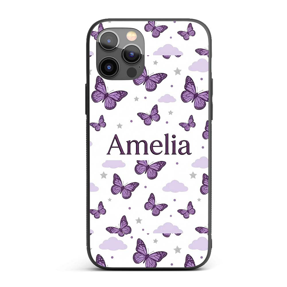Purple Butterfly Clouds Stars Dreamy Seamless Custom Name Protective Phone Case Mobile Cover Durable Everyday Smartphone Shock Resistant