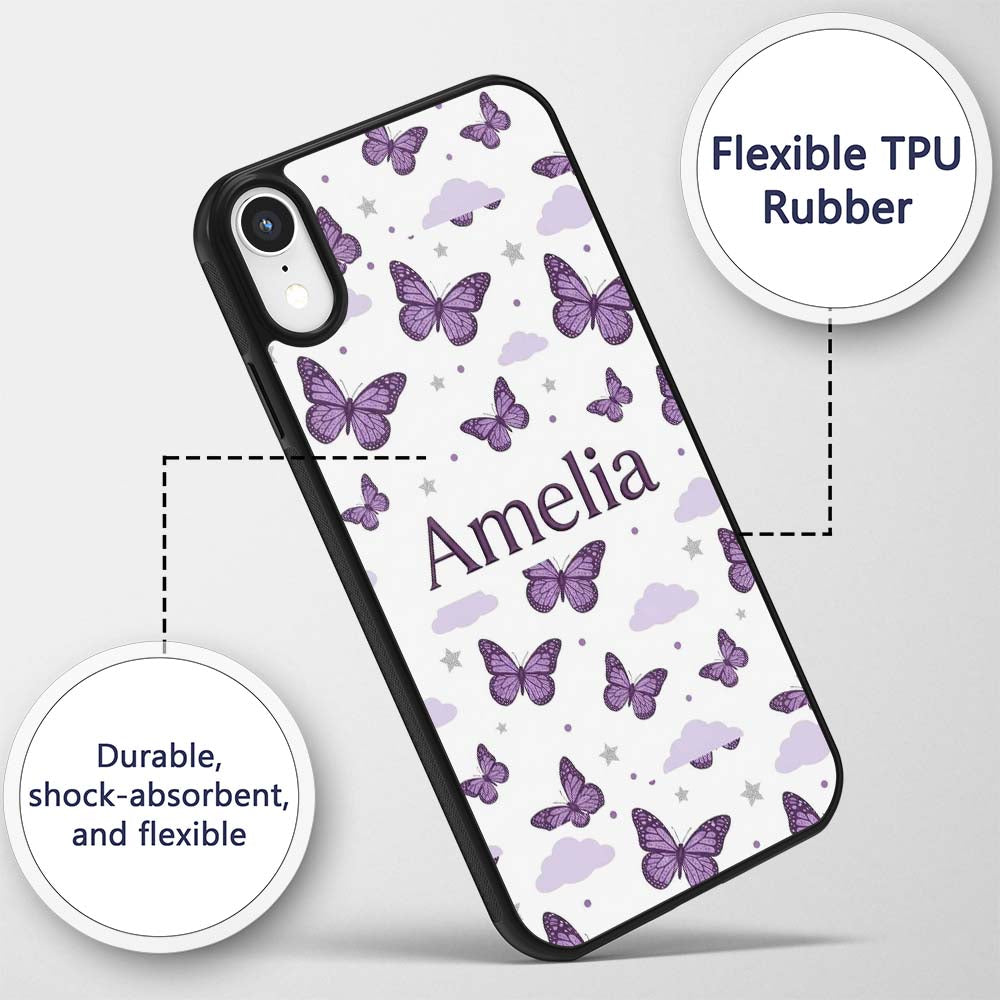 Purple Butterfly Clouds Stars Dreamy Seamless Custom Name Protective Phone Case Mobile Cover Durable Everyday Smartphone Shock Resistant
