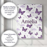 Personalised Name Purple Butterfly Clouds Custom  Unique Gift Idea Elegant Feature Canvas Wall Art Print Decor Picture Ready to Hang